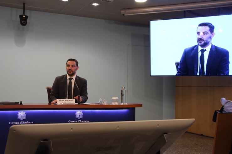El secretari d'Estat d'Afers Financers Internacionals, Marc Ballestà, durant la presentació del Fons Monetari Internacional.